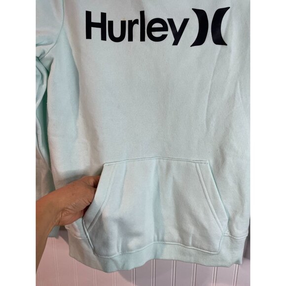 Hurley Youth Large Mint Green Hoodie Sweatshirt With Front Pocket & Logo Design - Picture 3 of 13